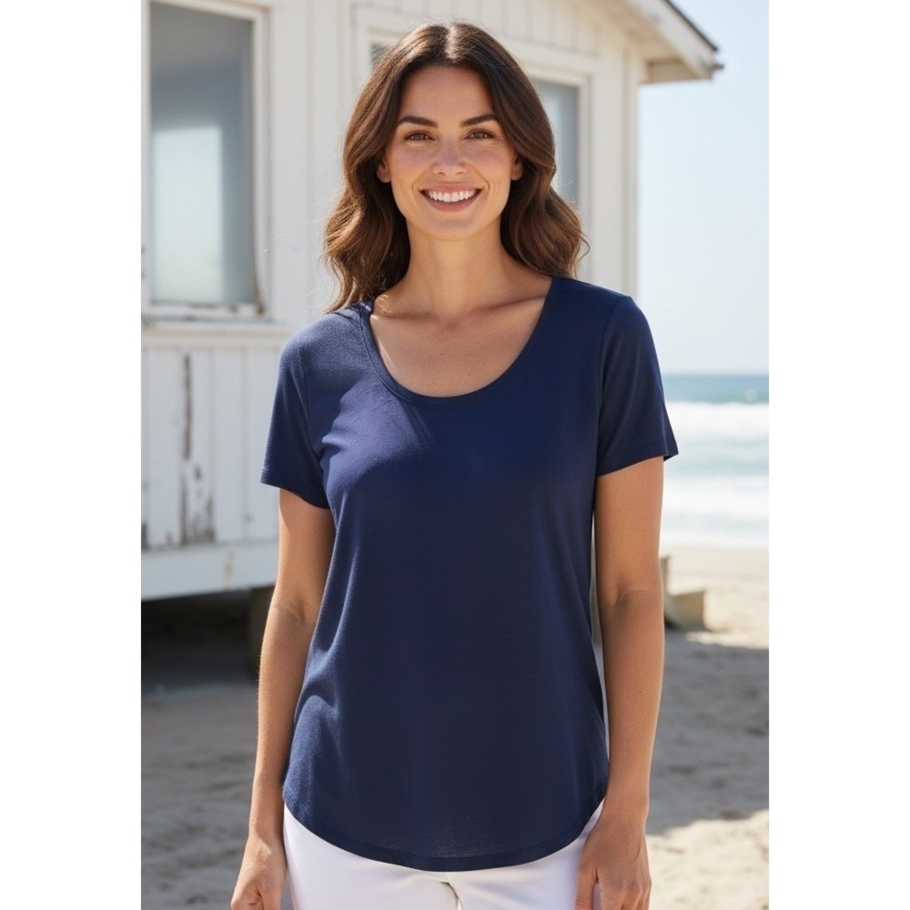 New Lilly Pulitzer XXS Etta Top Resort Navy Blue Scoop Neck Tee T Shirt Size XXS